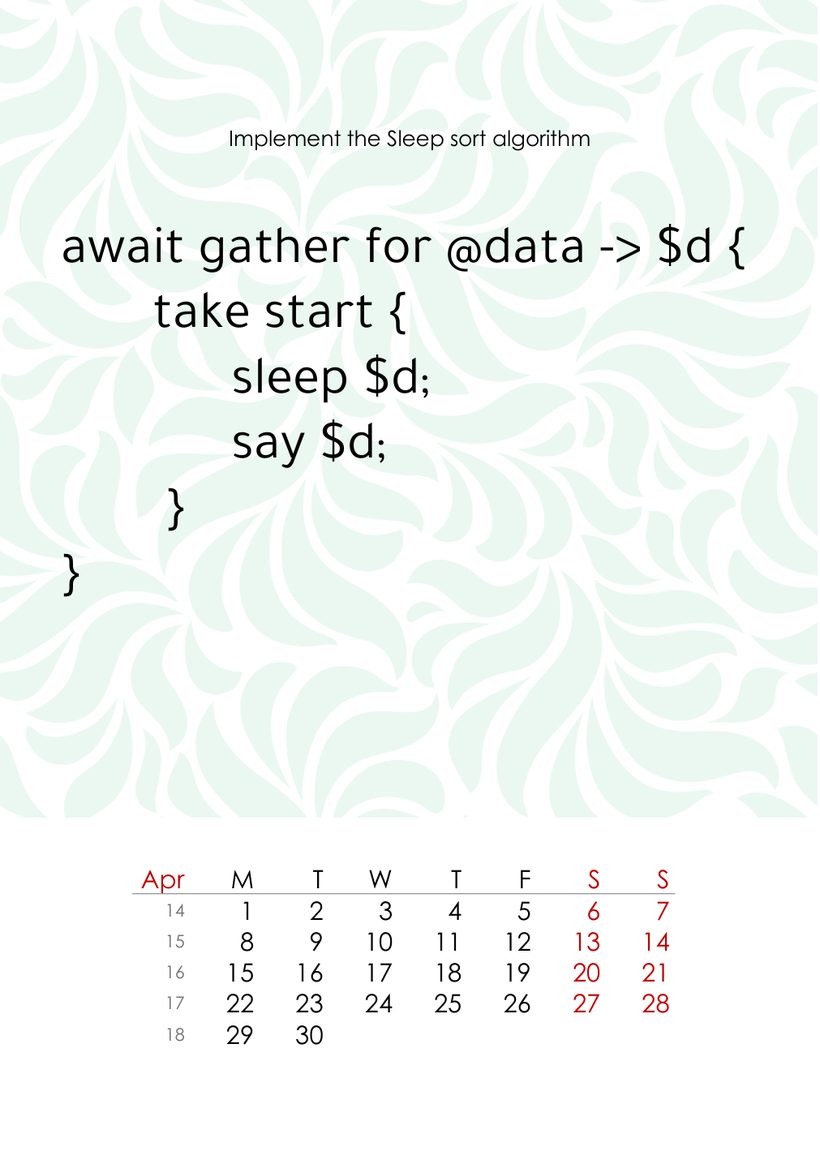 Perl 6 Calendar 2019 — April
